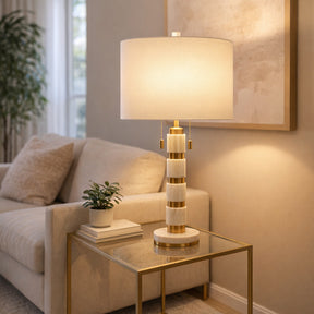 Plainview White/Gold Stacked Marble Lamp with 2 Pulls