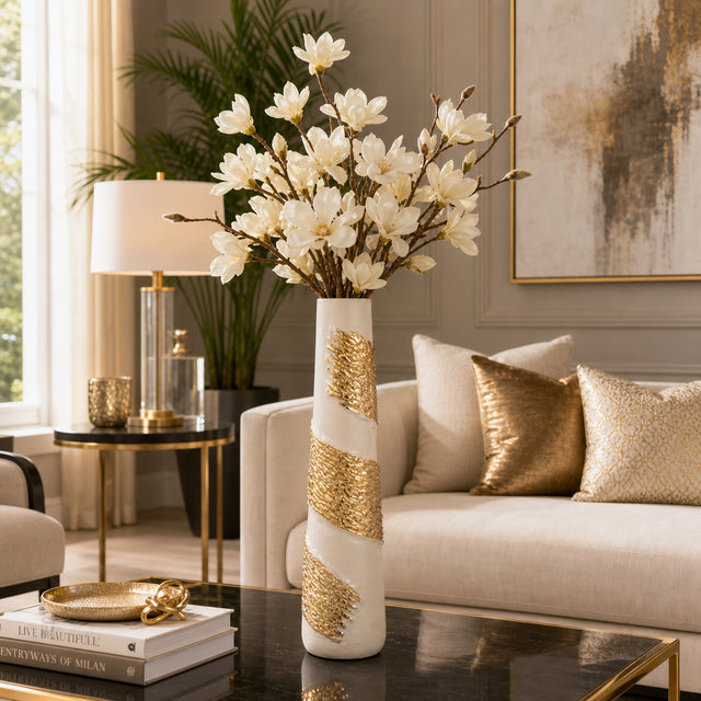 Pico White/Gold Aluminum Wrapped Vase