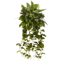 36” Mixed Greens Hanging Artificial Plant (Set of 2) - Ornate Home