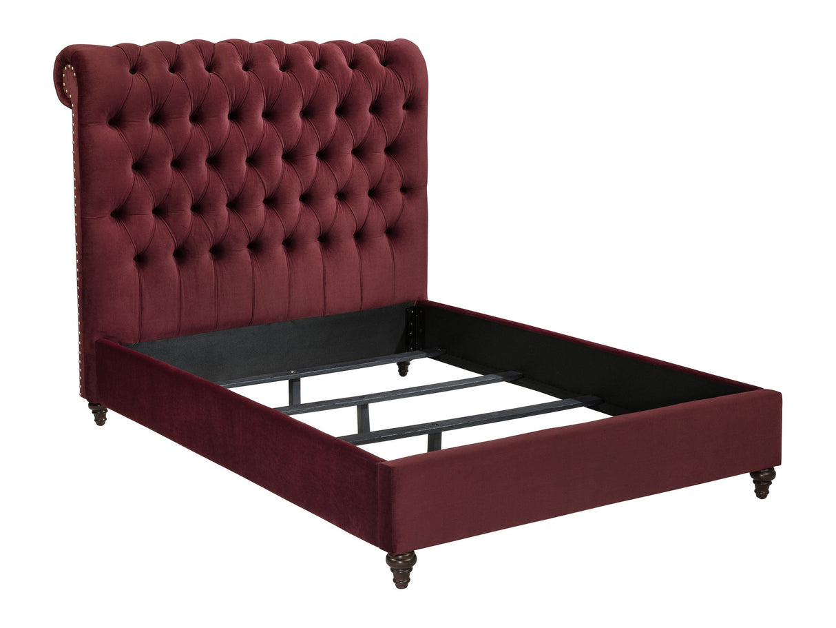 Devon Wine Red Upholstered Full Panel Bed - Ornate Home