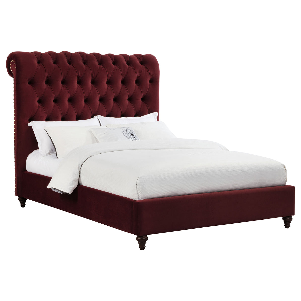 Devon Wine Red Upholstered Full Panel Bed - Ornate Home