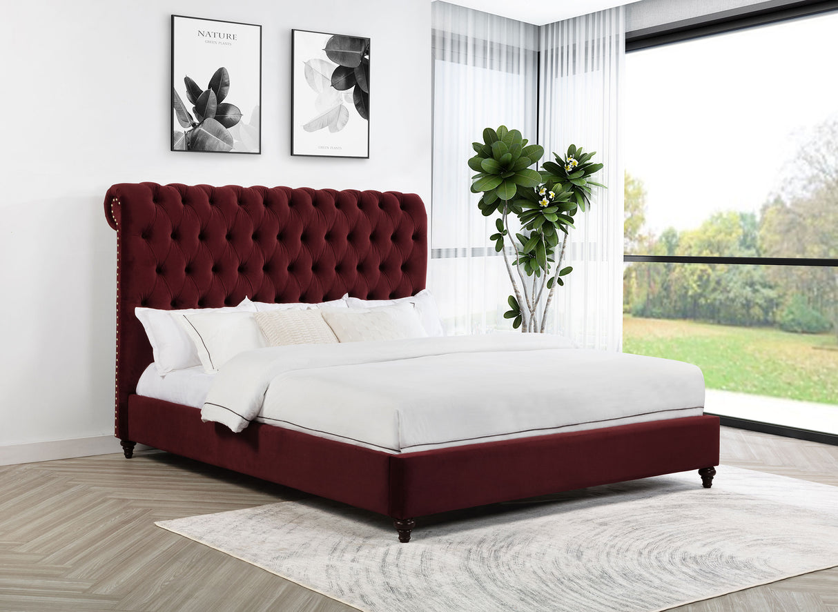 Devon Wine Red Upholstered Eastern King Panel Bed - Ornate Home