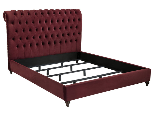 Devon Wine Red Upholstered Eastern King Panel Bed - Ornate Home