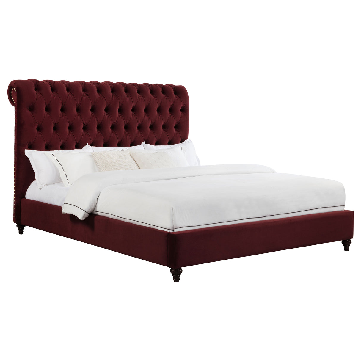 Devon Wine Red Upholstered Eastern King Panel Bed - Ornate Home