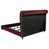 Devon Wine Red Upholstered Eastern King Panel Bed - Ornate Home