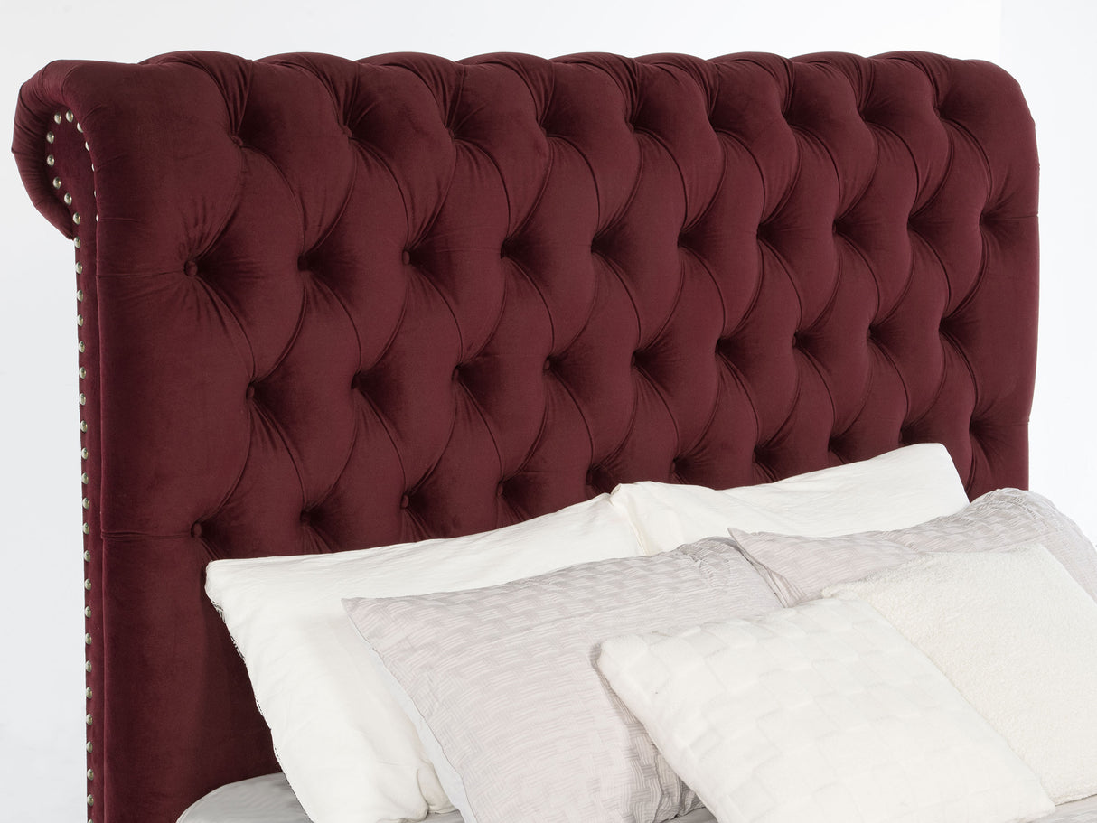 Devon Wine Red Upholstered Eastern King Panel Bed - Ornate Home