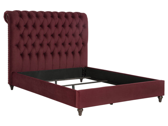 Devon Wine Red Upholstered Queen Panel Bed - Ornate Home