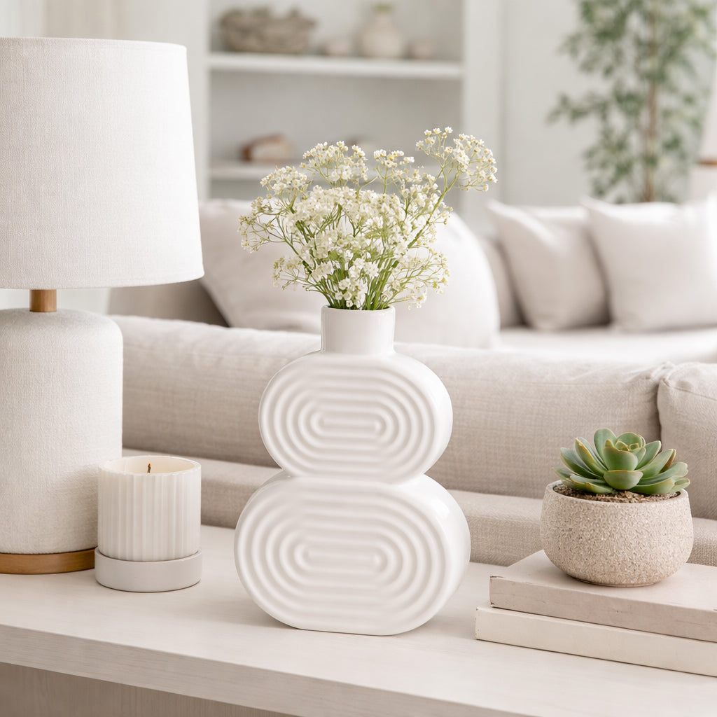 Saxon White Small Ceramic Stacked Circles Vase