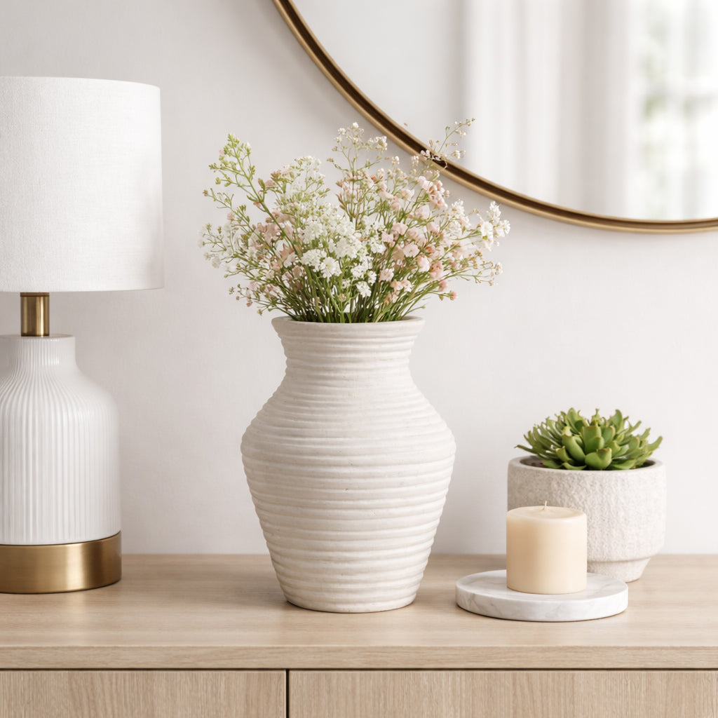 Brazos Ivory Small Paper Mache Ribbed Vase