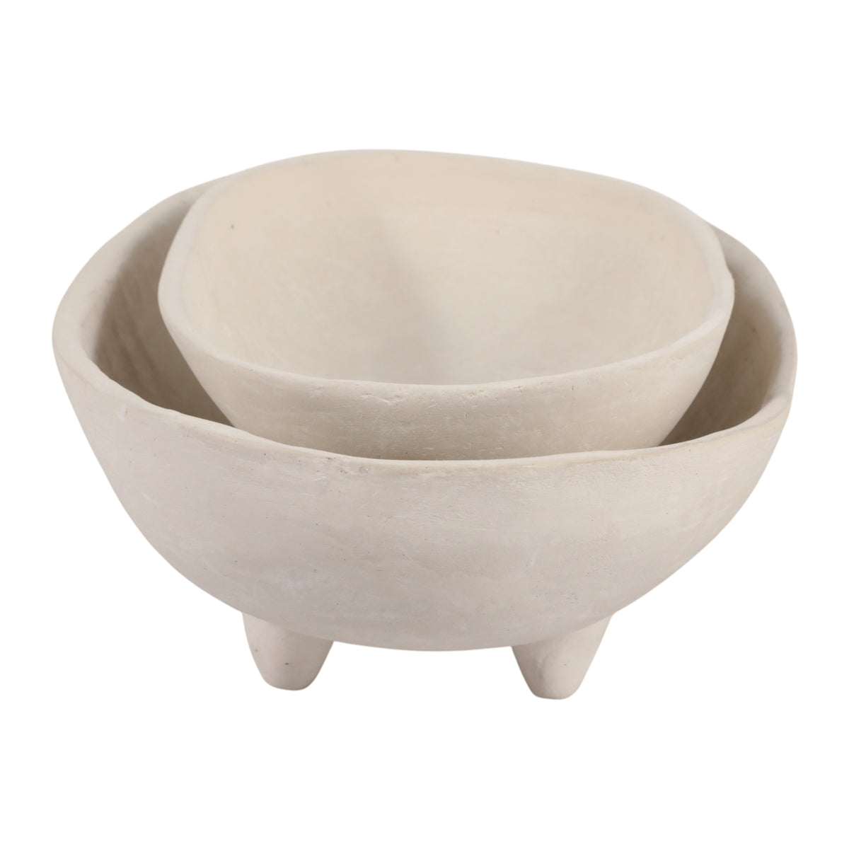 Mackenson Ivory Paper Mache Footed Oval Bowls (Set of 2)