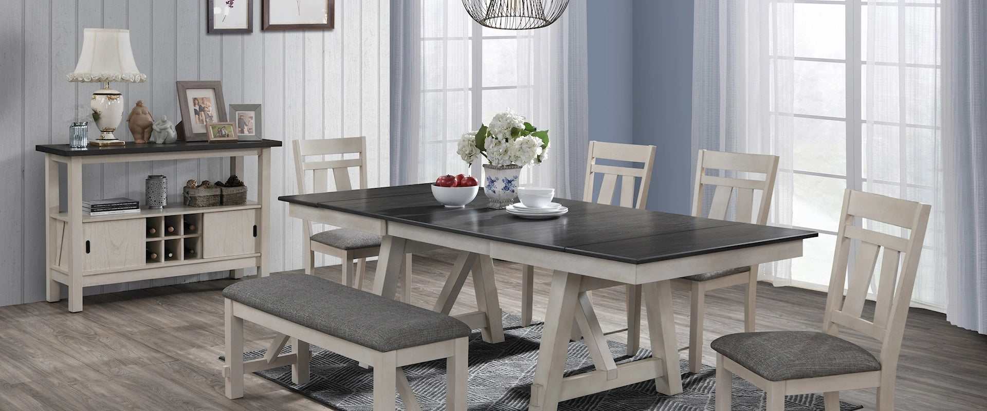 Maribelle Chalk & Gray Extendable Dining Room Sets - Ornate Home