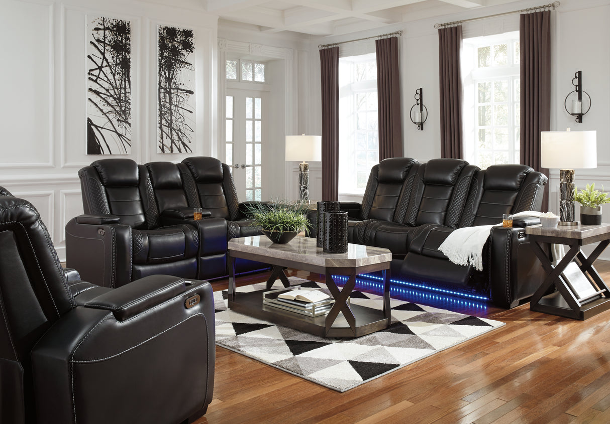 Party Time Midnight Power Reclining Sofa and Loveseat with Power Recliner - Ornate Home