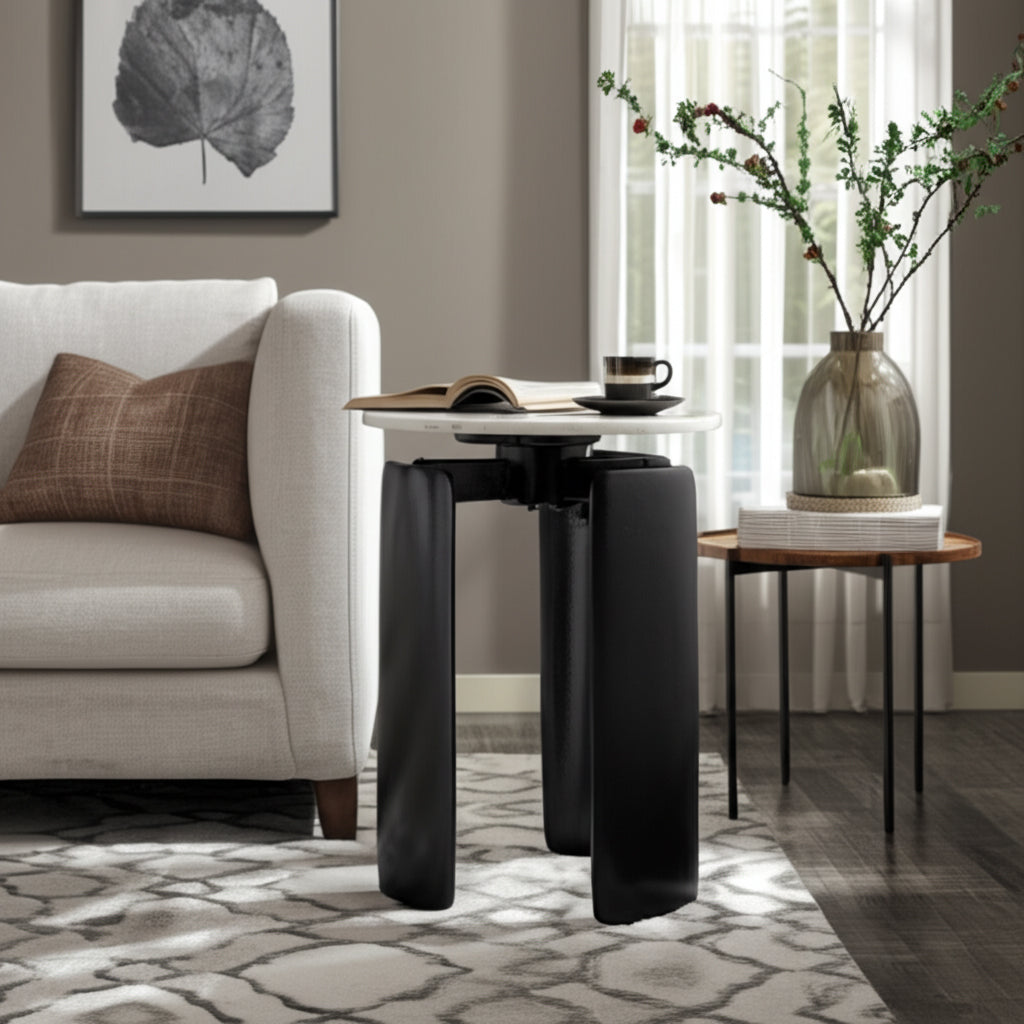 Millersville Gray/Black Marble Top 3-Footed Accent Table