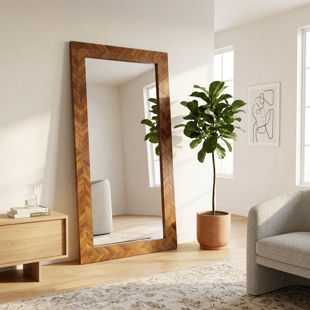 Virgilia Walnut Chev Wood Floor Mirror