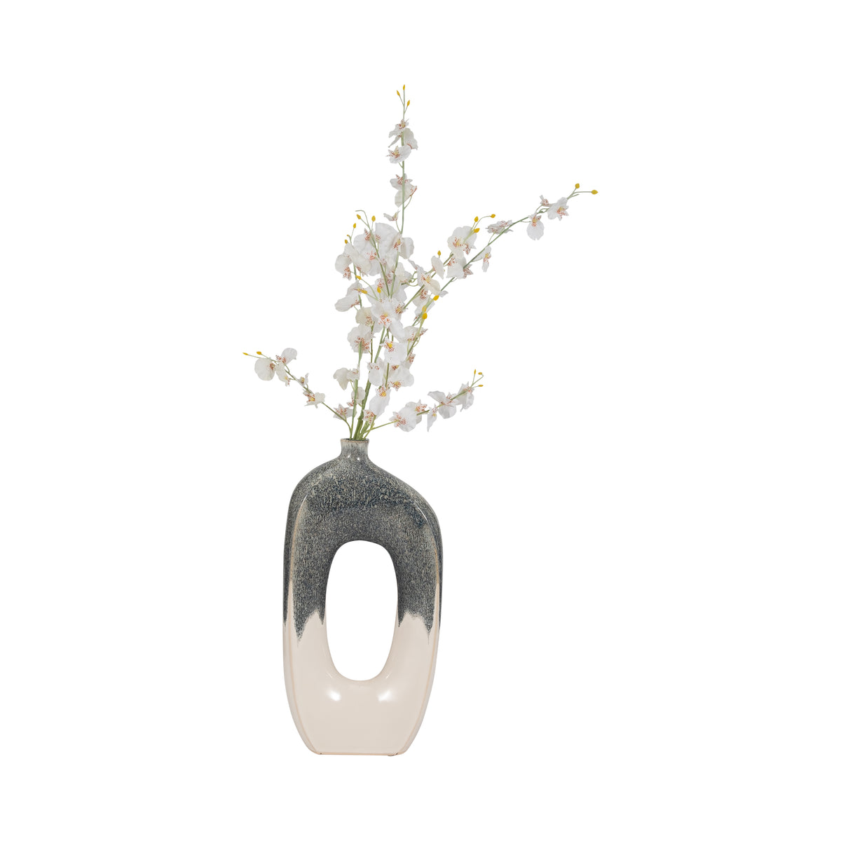 Brice Blue/White Ceramic Curvy Open Cut-Out Vase