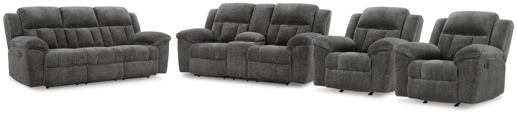 Frohn Graphite Reclining Sofa and Loveseat and 2 Recliners