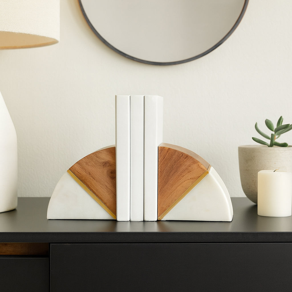 Hamptonwick White/Brown/Gold Bookends (Set of 2)