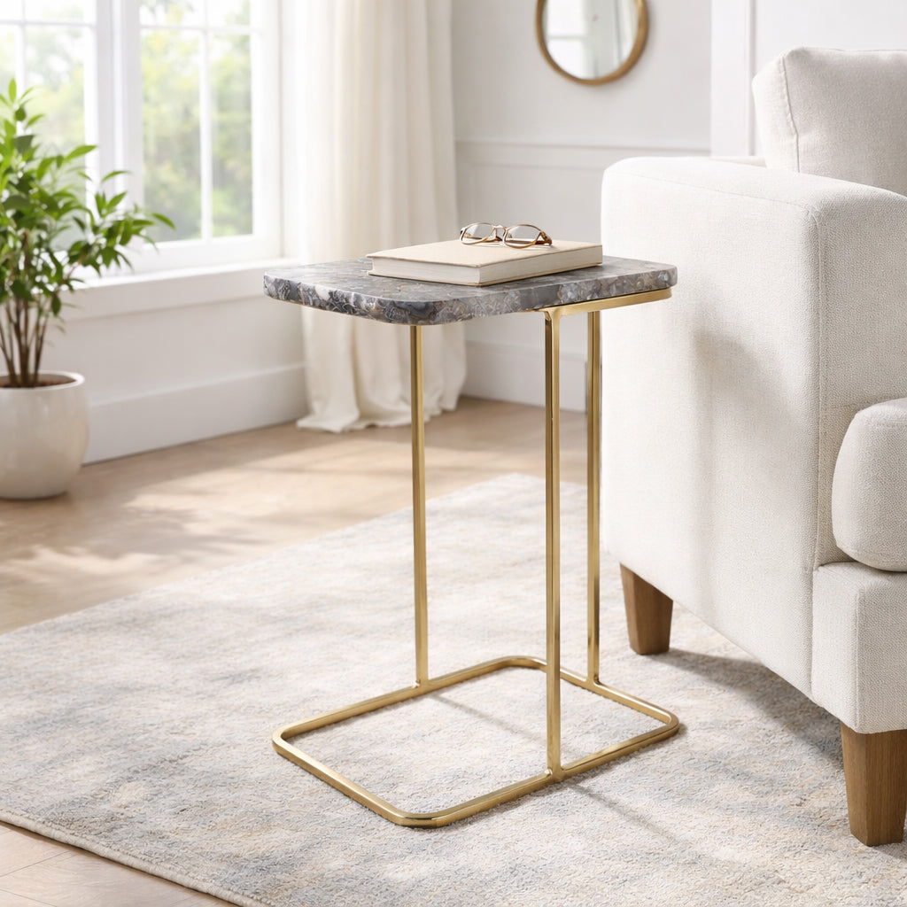 Oceana Blue/Gold C-Table with Agate Top