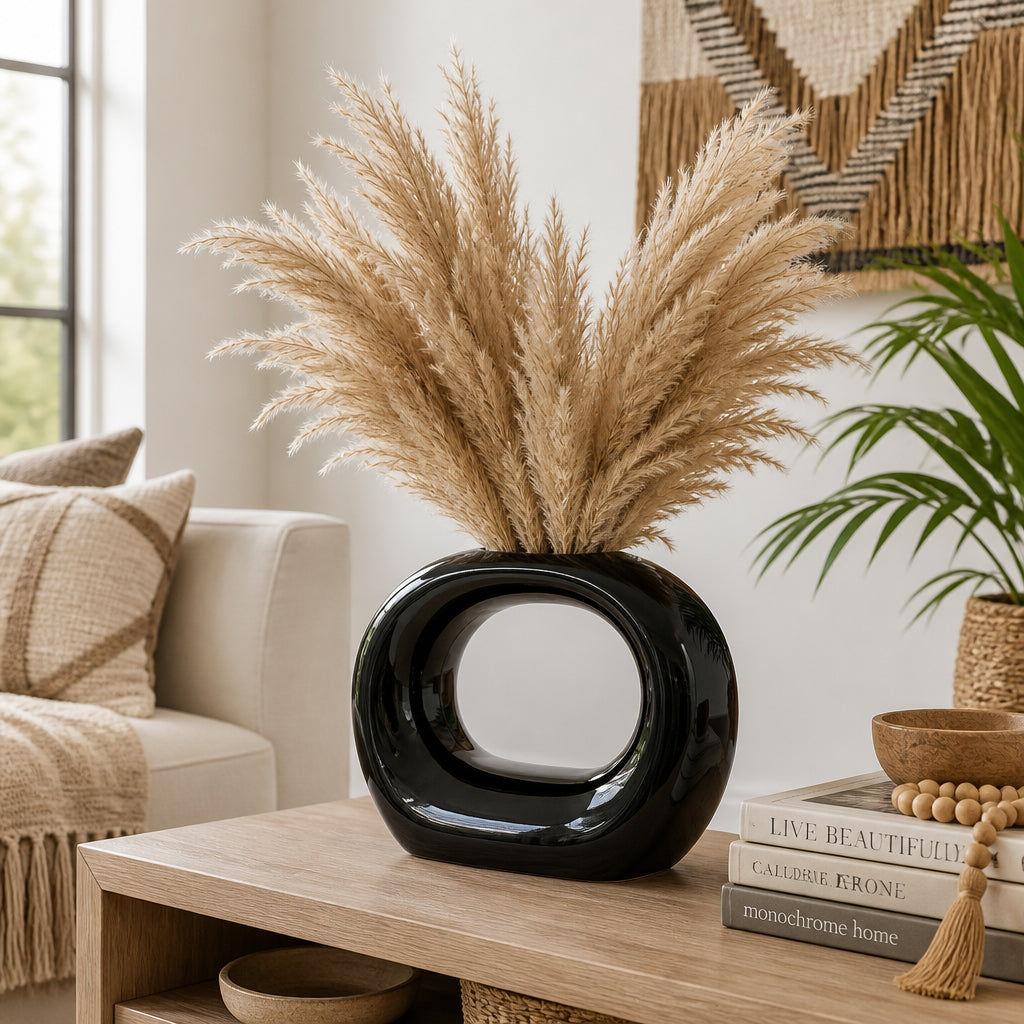Enterprise Shiny Black Ceramic Oval Vase