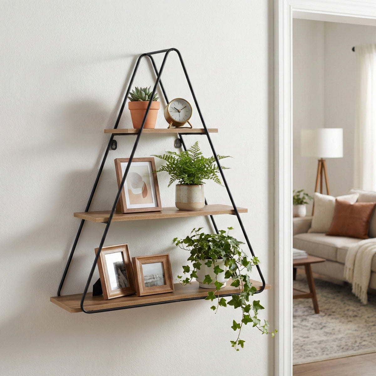 Iron Horse Brown/Black Metal and Wood Triangle Wall Shelf