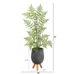 39” Ruffle Fern Artificial Tree in Gray Planter with Stand - Ornate Home