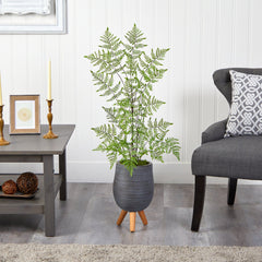 39” Ruffle Fern Artificial Tree in Gray Planter with Stand - Ornate Home