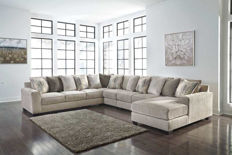 Ardsley Pewter 5pc RAF Chaise Sectional w/ LAF Sofa - Ornate Home