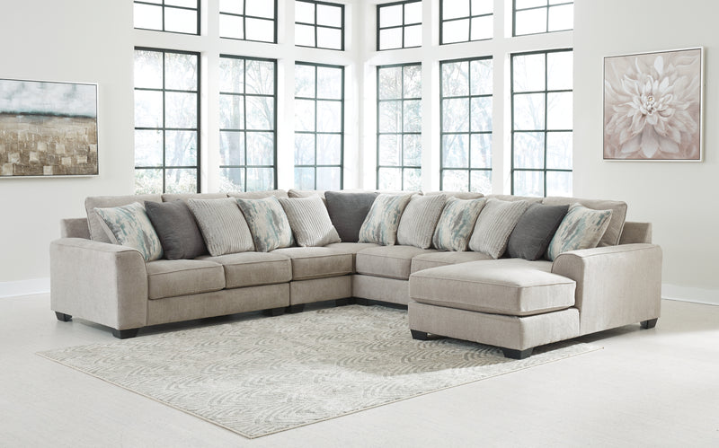 Ardsley Pewter 5pc Sectional with Chaise - Ornate Home