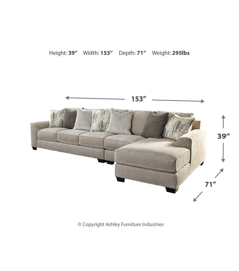 Ardsley Pewter 3pc RAF Chaise Sectional