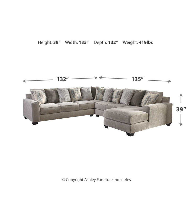 Ardsley Pewter 4pc Sectional w/ RAF Chaise & LAF Sofa - Ornate Home