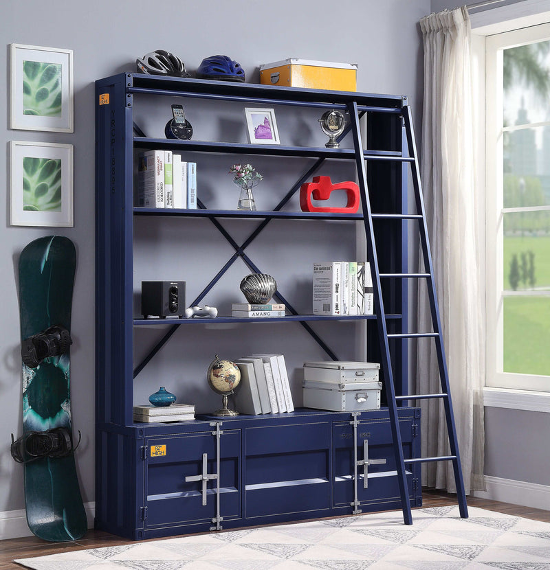 Cargo Blue Bookshelf & Ladder - Ornate Home