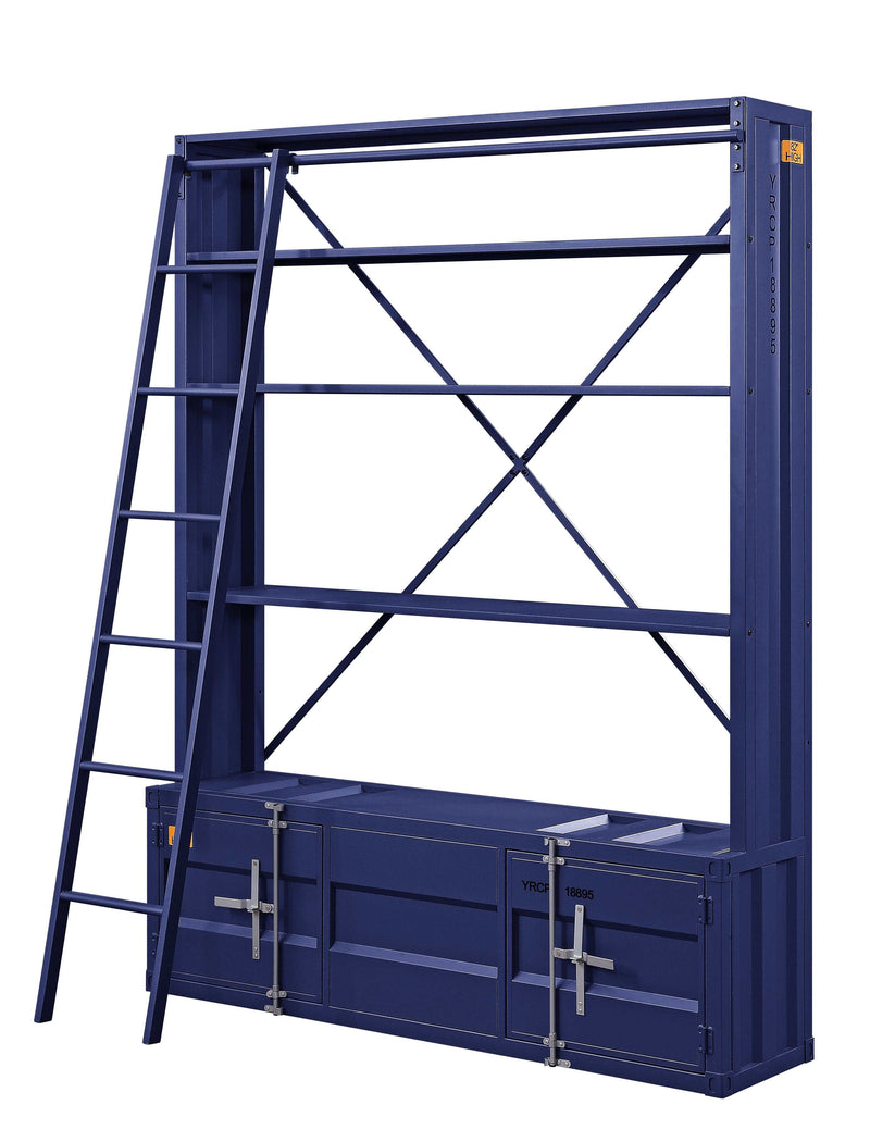 Cargo Blue Bookshelf & Ladder - Ornate Home