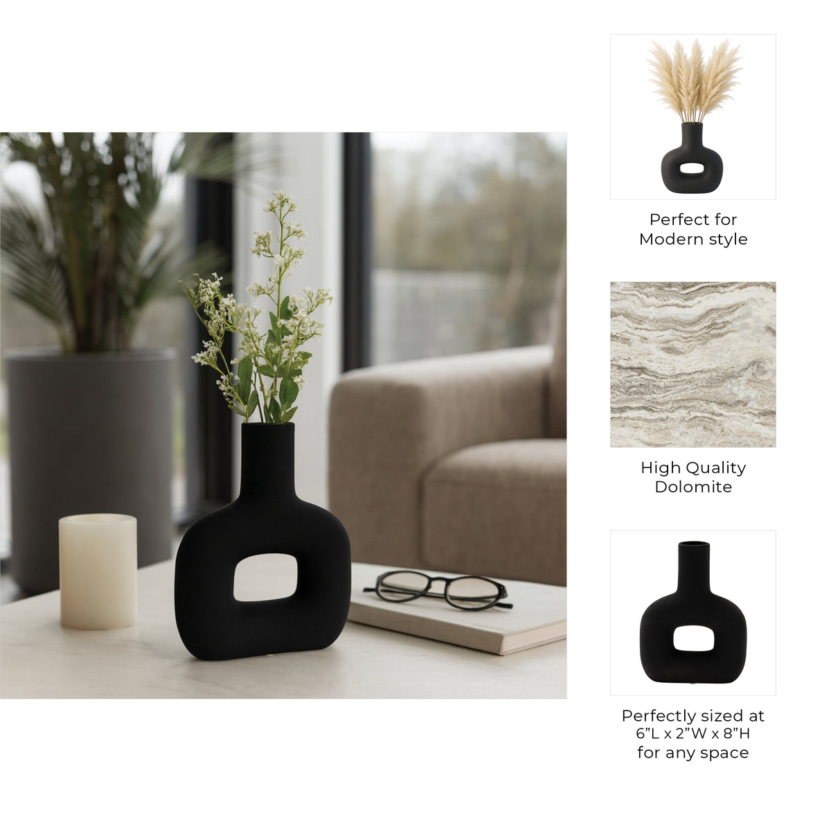 Bradys Black Dolomite Open Cut Vase