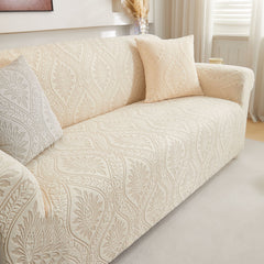 3D Baroque Floral Stretch Sofa Cover Elastic Polar Fleece Couch Slipcover with Straps - Ornate Home