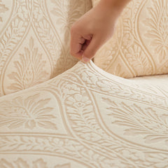 3D Baroque Floral Stretch Sofa Cover Elastic Polar Fleece Couch Slipcover with Straps - Ornate Home