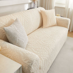 3D Baroque Floral Stretch Sofa Cover Elastic Polar Fleece Couch Slipcover with Straps - Ornate Home