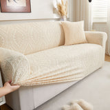 3D Baroque Floral Stretch Sofa Cover Elastic Polar Fleece Couch Slipcover with Straps - Ornate Home