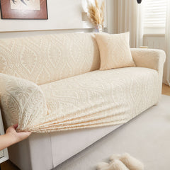 3D Baroque Floral Stretch Sofa Cover Elastic Polar Fleece Couch Slipcover with Straps - Ornate Home