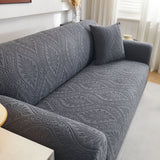 3D Baroque Floral Stretch Sofa Cover Elastic Polar Fleece Couch Slipcover with Straps - Ornate Home
