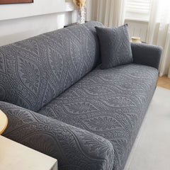 3D Baroque Floral Stretch Sofa Cover Elastic Polar Fleece Couch Slipcover with Straps - Ornate Home