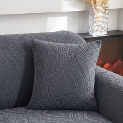 3D Baroque Floral Stretch Sofa Cover Elastic Polar Fleece Couch Slipcover with Straps - Ornate Home