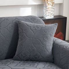 3D Damask Jacquard Stretch Sofa Cover Thick Polar Fleece Couch Slipcover with Straps - Ornate Home