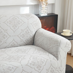 3D Damask Jacquard Stretch Sofa Cover Thick Polar Fleece Couch Slipcover with Straps - Ornate Home