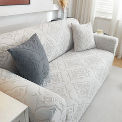 3D Damask Jacquard Stretch Sofa Cover Thick Polar Fleece Couch Slipcover with Straps - Ornate Home