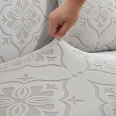 3D Damask Jacquard Stretch Sofa Cover Thick Polar Fleece Couch Slipcover with Straps - Ornate Home