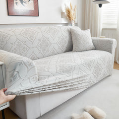 3D Damask Jacquard Stretch Sofa Cover Thick Polar Fleece Couch Slipcover with Straps - Ornate Home