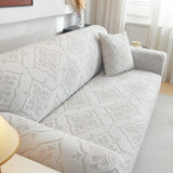 3D Damask Jacquard Stretch Sofa Cover Thick Polar Fleece Couch Slipcover with Straps - Ornate Home