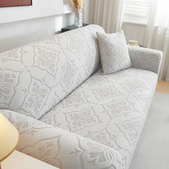 3D Damask Jacquard Stretch Sofa Cover Thick Polar Fleece Couch Slipcover with Straps - Ornate Home