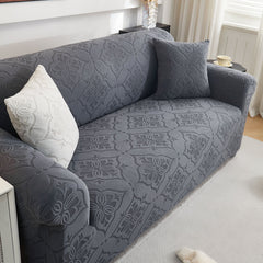 3D Damask Jacquard Stretch Sofa Cover Thick Polar Fleece Couch Slipcover with Straps - Ornate Home