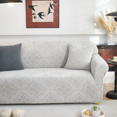 3D Damask Jacquard Stretch Sofa Cover Thick Polar Fleece Couch Slipcover with Straps - Ornate Home